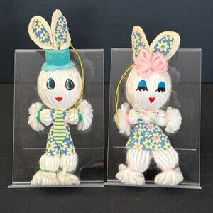 Yarn Bunny Doll Ornaments Easter Vintage Decorations Bunnies Rabbit Mop 1970's